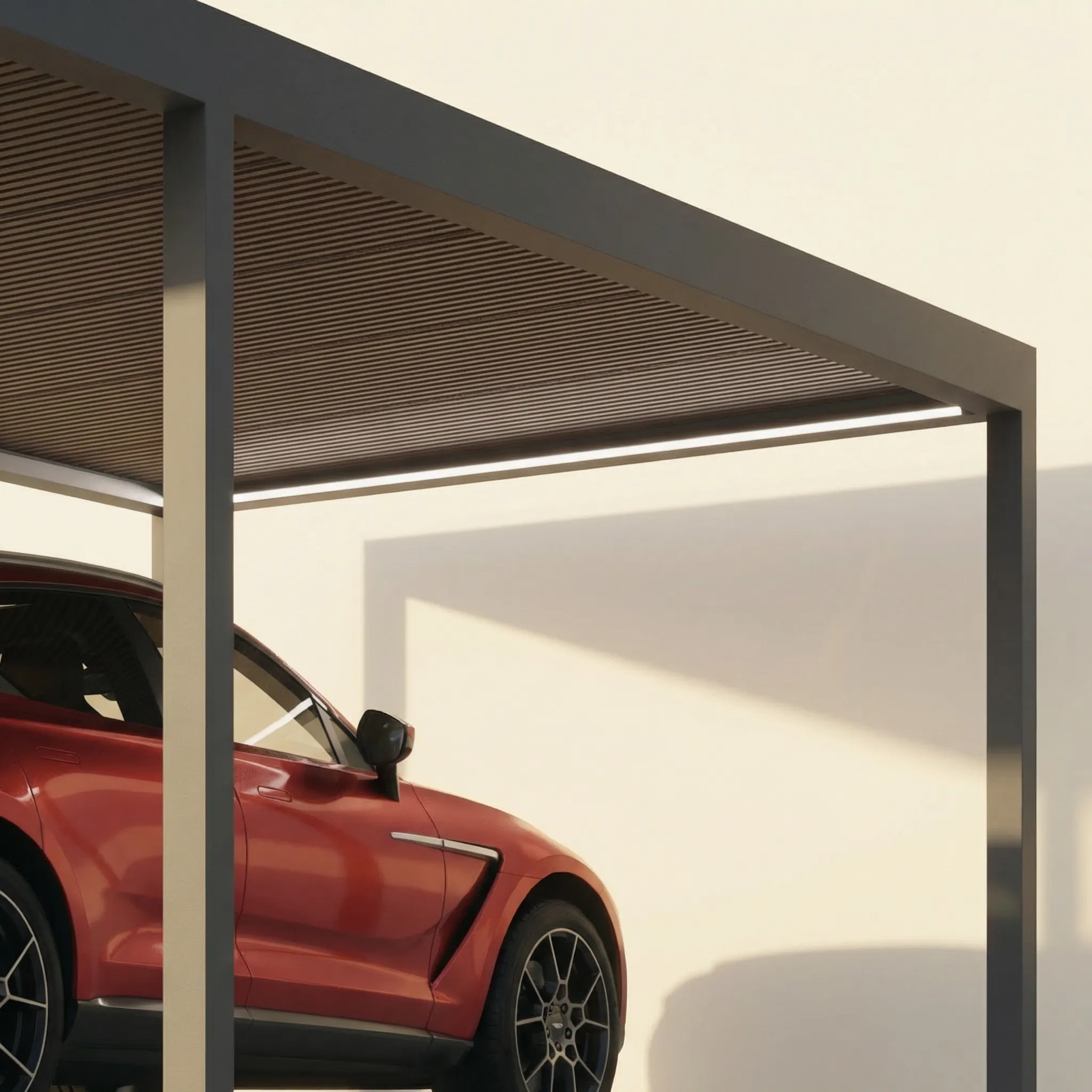 Integrierte LED-Beleuchtung unter dem Carport-Dach
